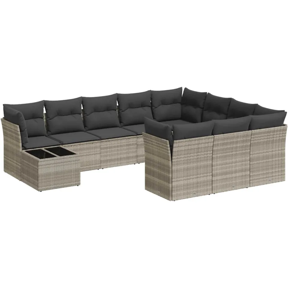 vidaXL 11-delige Loungeset met kussens poly rattan lichtgrijs grijs