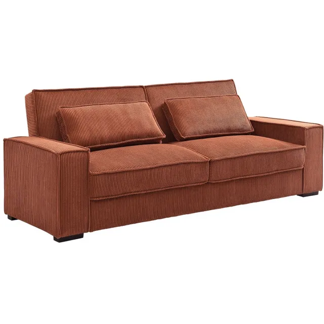 Vente-unique Driezitsslaapbank van terracottakleurig ribfluweel FINORO