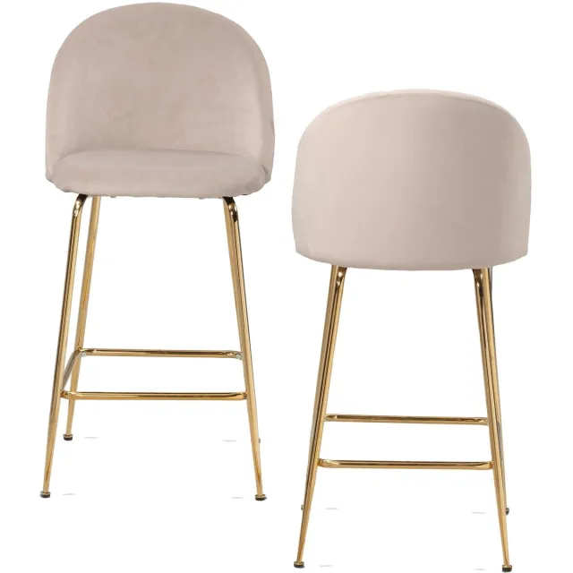 Wohnling set van 2 barkrukken, fluwelen beige kruk met rugleuning en gouden poten, keukenkruk Scandinavische stof / metaal 110 kg, design barkruk, tegenkruk, bistrokruk gestoffeerd - WL6.943 Zie omschrijving