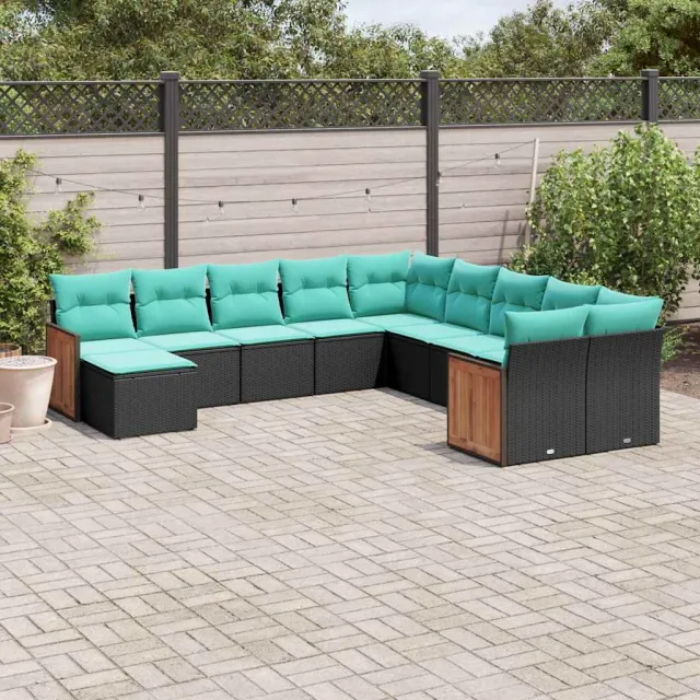 vidaXL 11-delige tuinbankset met kussens, zwart polyrotan, foto 2