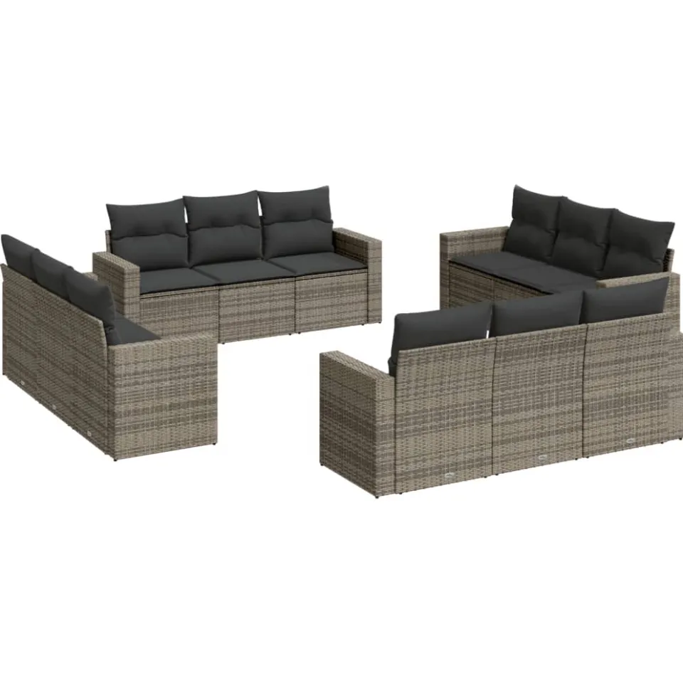 vidaXL 12-delige Loungeset met kussens poly rattan grijs, foto 3