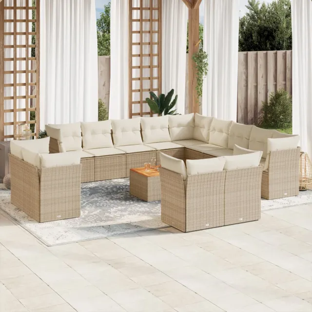 vidaXL 14-delige Loungeset met kussens poly rattan beige, foto 2