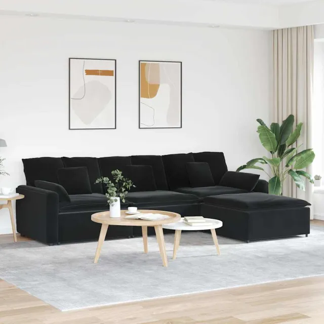 vidaXL Modulaire bank met voetenbank en kussens zwart, foto 2