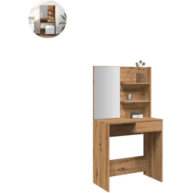 GranMaison Kaptafel met spiegel - Make up tafel - Make up - Toilettafel - Met lades - Artisanaal Eiken