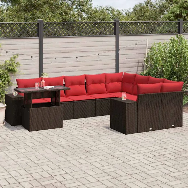 vidaXL 10-delige tuinbankset met kussens, bruin polyrotan, foto 2