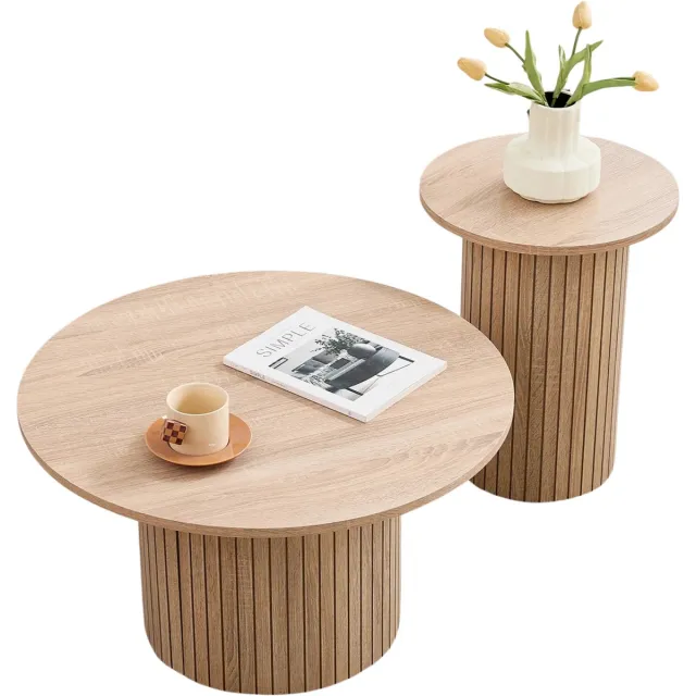 Stervia Salontafel Rond - Set van 2 - Bijzettafel - Bijzettafeltjes Woonkamer - Bijzettafels - Tafel - Lichthout - 70 cm x 40 cm
