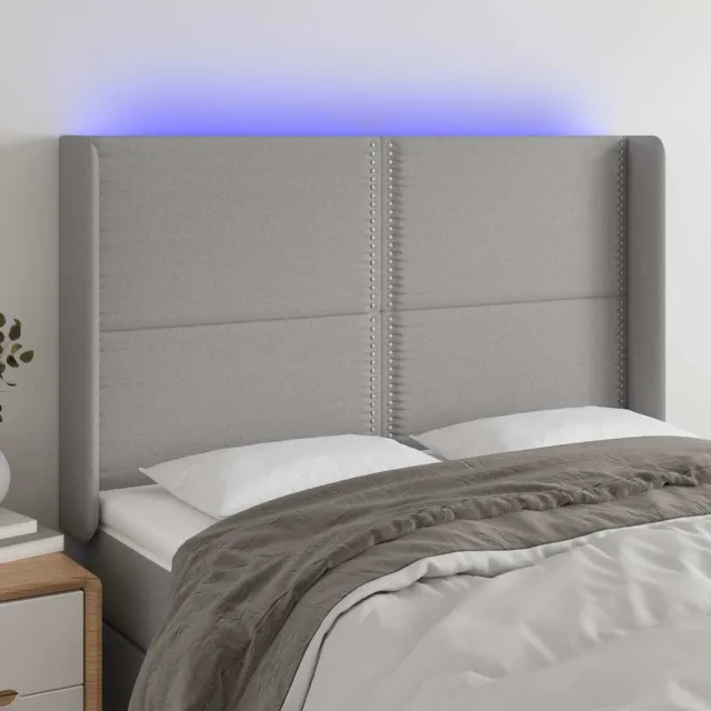vidaXL Hoofdbord LED 147x16x118/128 cm stof lichtgrijs grijs