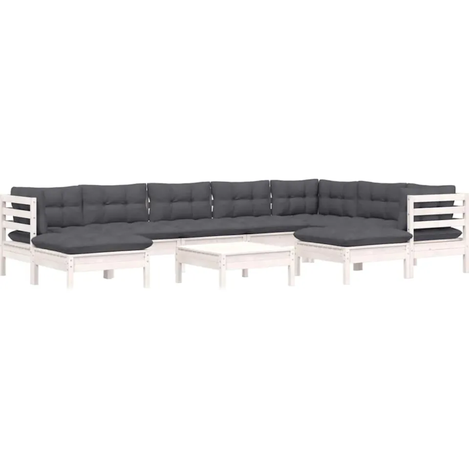 vidaXL 10-delige Loungeset met kussens massief grenenhout wit