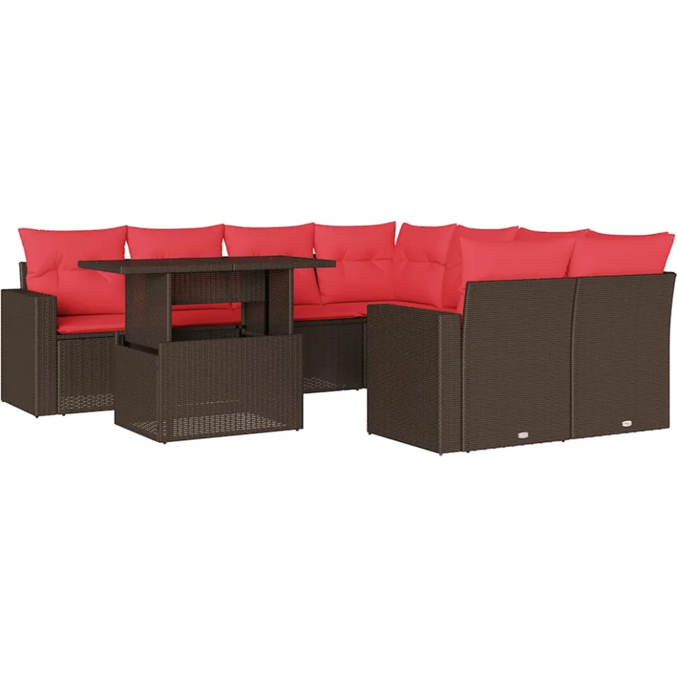 vidaXL 9-delige tuinbankset met kussens, bruin polyrotan, foto 3