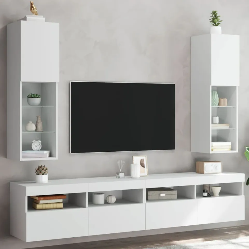 vidaXL Tv-meubels met LED-verlichting 2 st 30,5x30x102 cm wit, foto 3