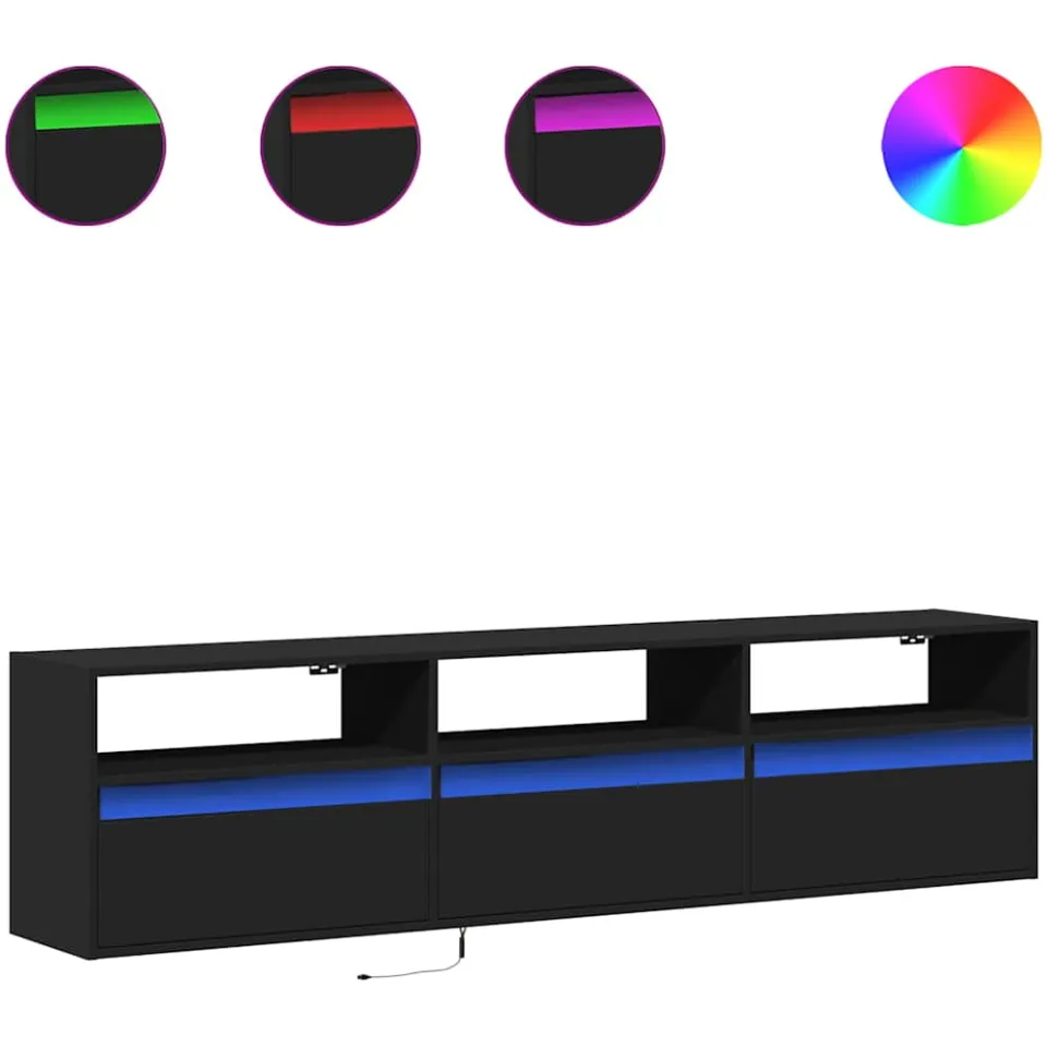vidaXL TV-wandkast met LED Zwart 180x31x45 cm