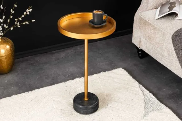 Invicta Interior Ronde bijzettafel TRAYFUL 60cm goud ijzer zwart marmeren voet handgemaakt - 44850 Zie omschrijving
