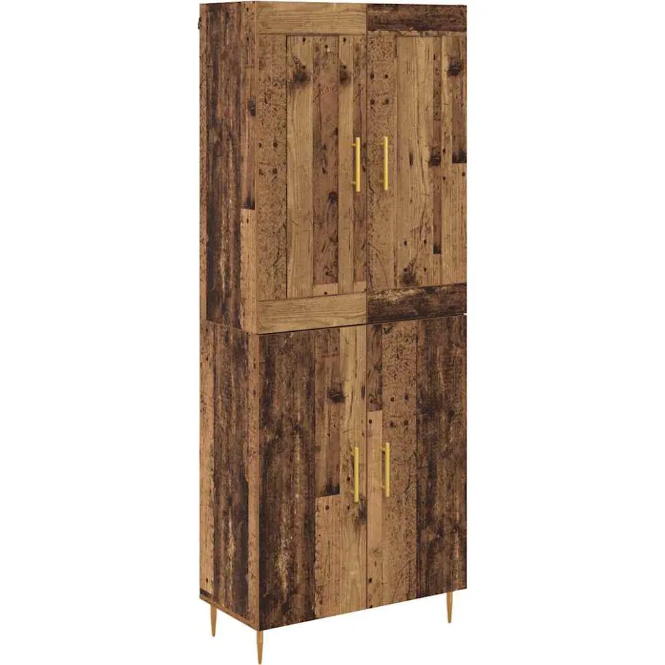 vidaXL Hoge kast Oud Hout 69,5 x 34 x 180 cm Bewerkt hout bruin, foto 3