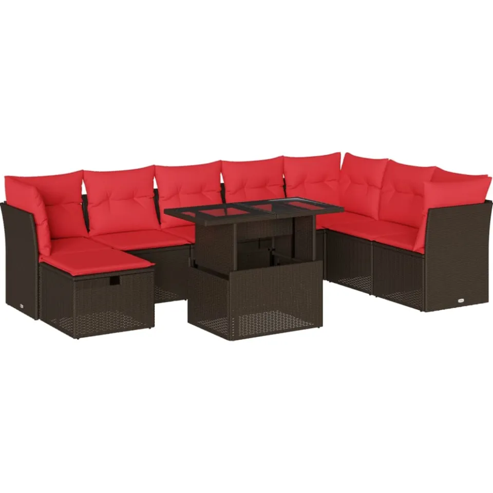 vidaXL 9-delige tuinbankset met kussens, bruin polyrotan, foto 3