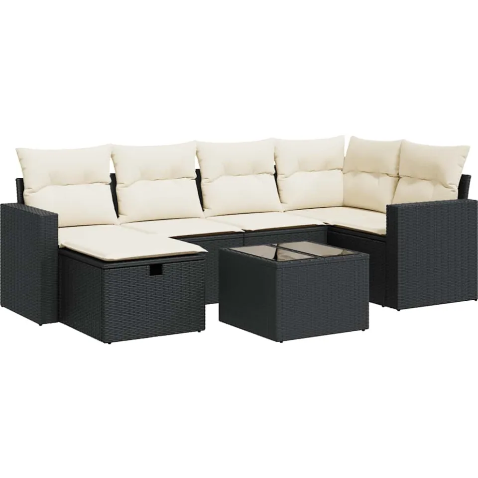 vidaXL 7-delige Loungeset met kussens poly rattan zwart, foto 3