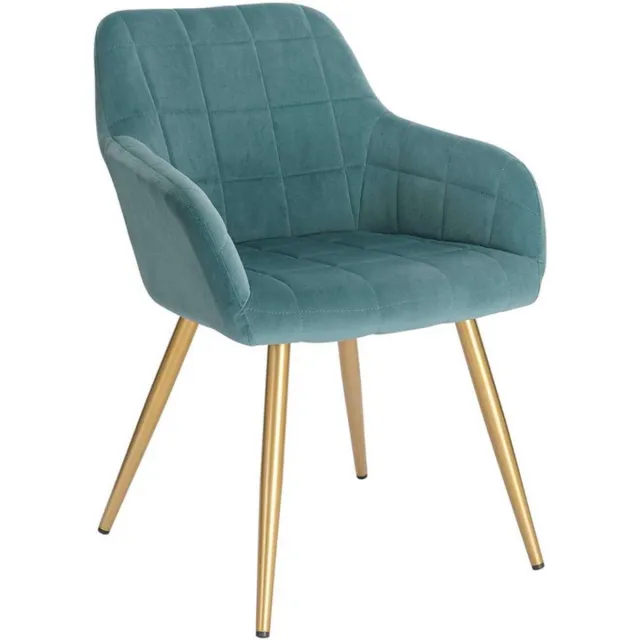 Bolt Edge Eetkamerstoel - Velvet Turquoise/Goud - Fauteuil - Met armleuning - Set van 1 Turqoise