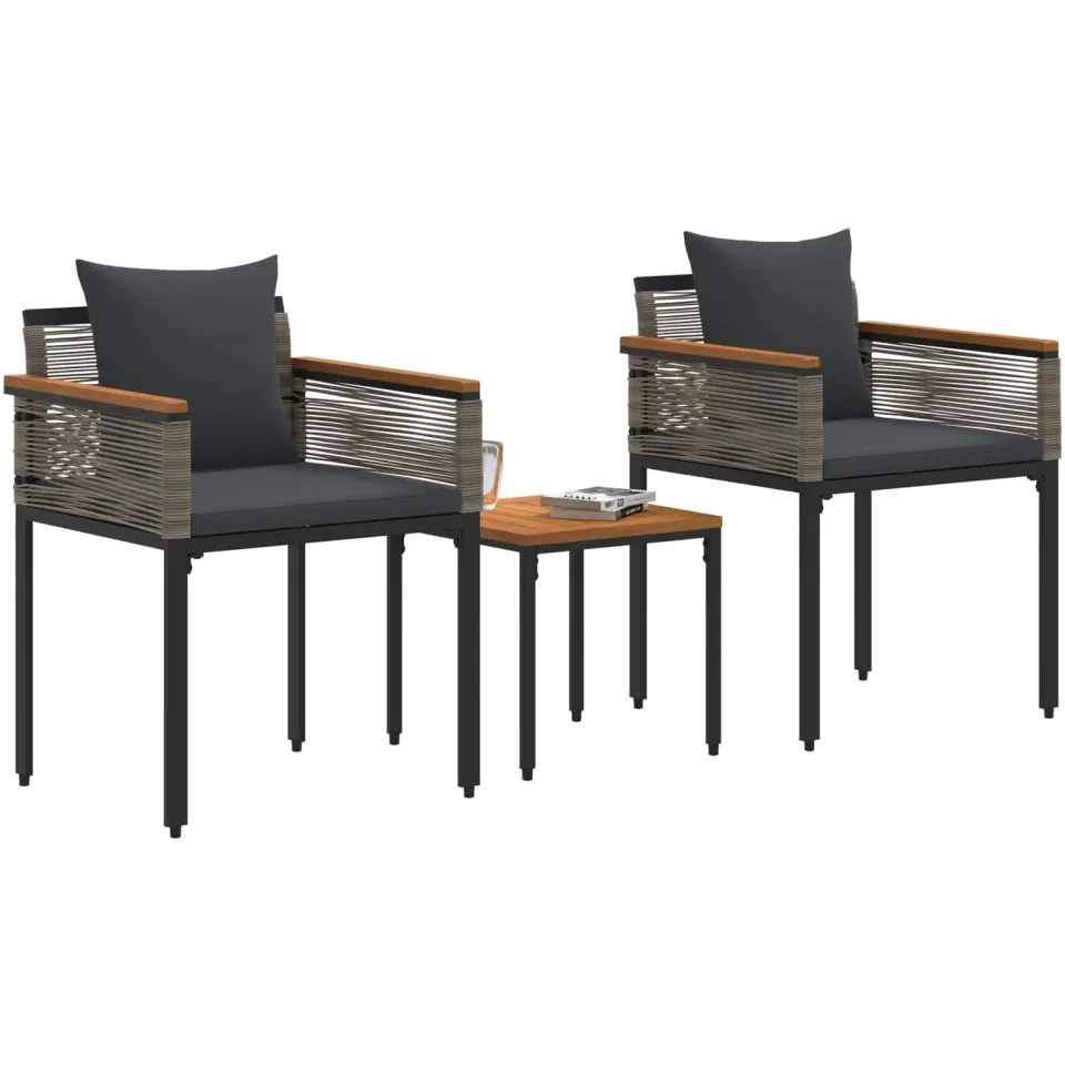 vidaXL Buitenmeubelset met kussen Grijs en Donkergrijs poly rattan