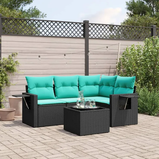 vidaXL 5-delige tuinbankset met kussens van zwart polyrotan, foto 2
