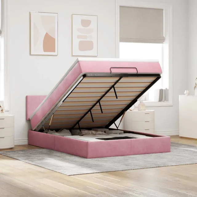 vidaXL Ottoman bed met matras en LED's 140x200cm fluweel roze