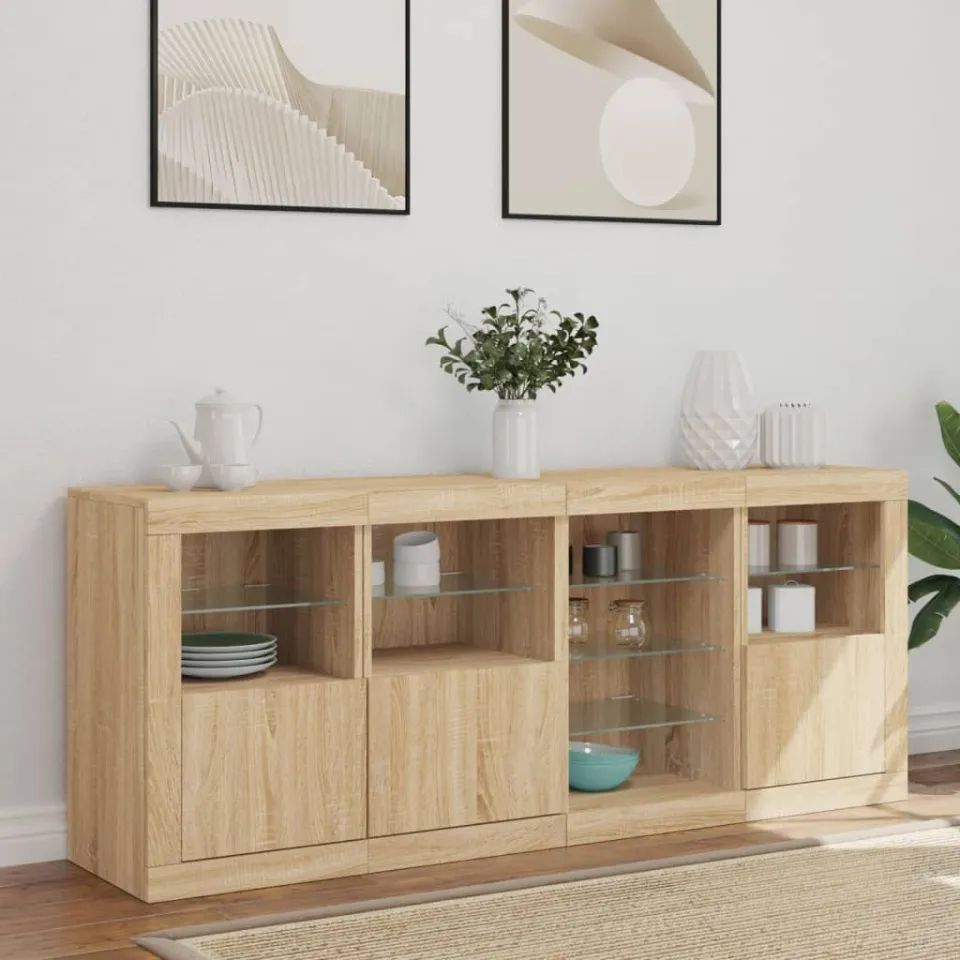 vidaXL Dressoir met LED-verlichting 164x37x67 cm sonoma eikenkleurig, foto 2