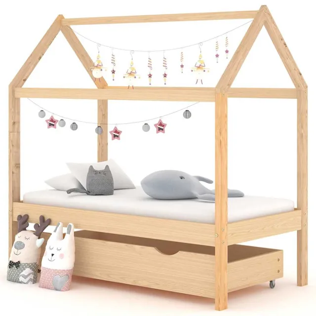 vidaXL Kinderbedframe met lade massief grenenhout 70x140 cm Bruin