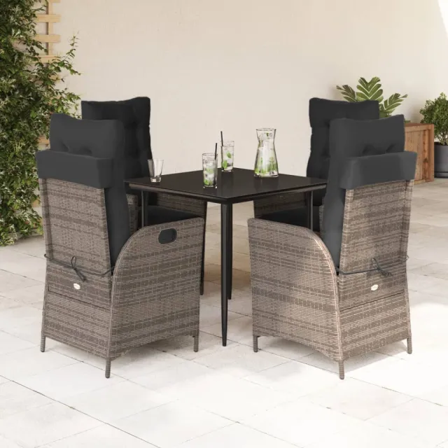 vidaXL 5-delige Tuinset met kussens poly rattan grijs, foto 2