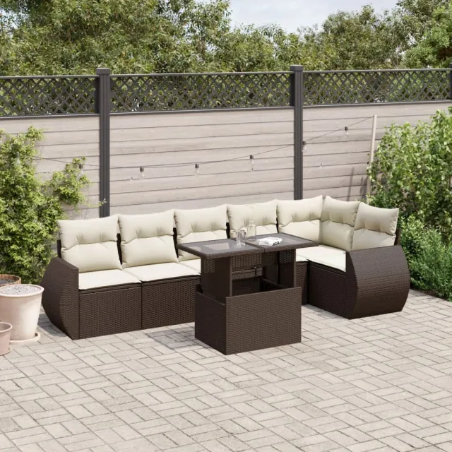vidaXL 7-delige Loungeset met kussens poly rattan bruin, foto 2
