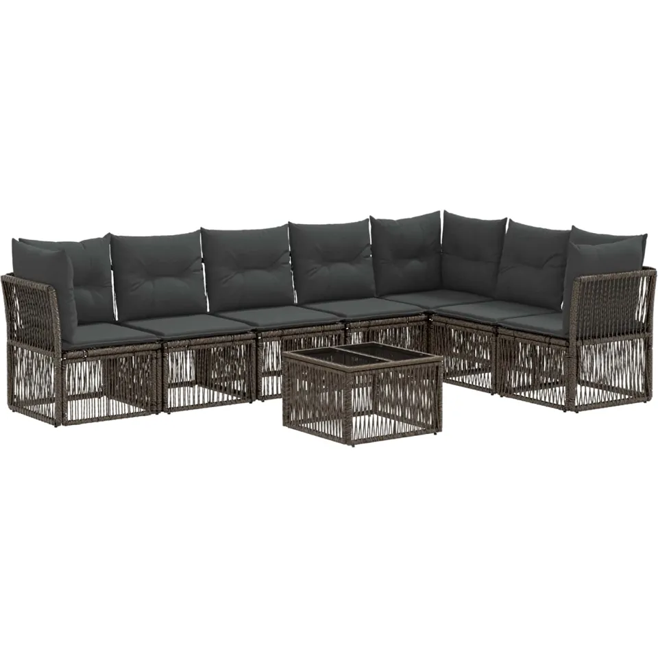 vidaXL Tuinbankenset 8 st 7-zits Grijs poly rattan, foto 3