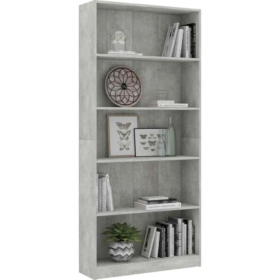 vidaXL Boekenkast met 5 schappen 80x24x175 cm bewerkt hout betongrijs grijs, foto 2