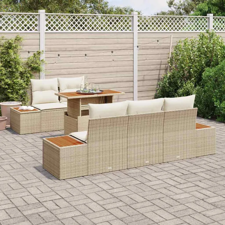 vidaXL Tuin Sofa Set 6 st Beige Poly riet, foto 3