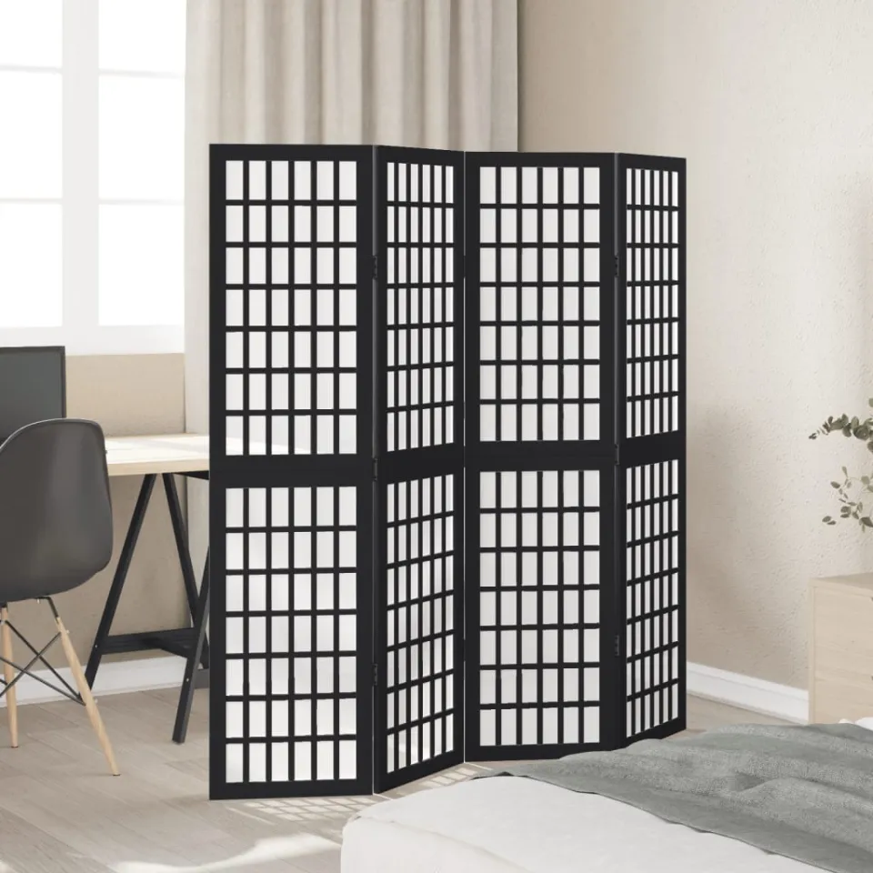 vidaXL Kamerscherm met 4 panelen massief paulowniahout zwart, foto 3