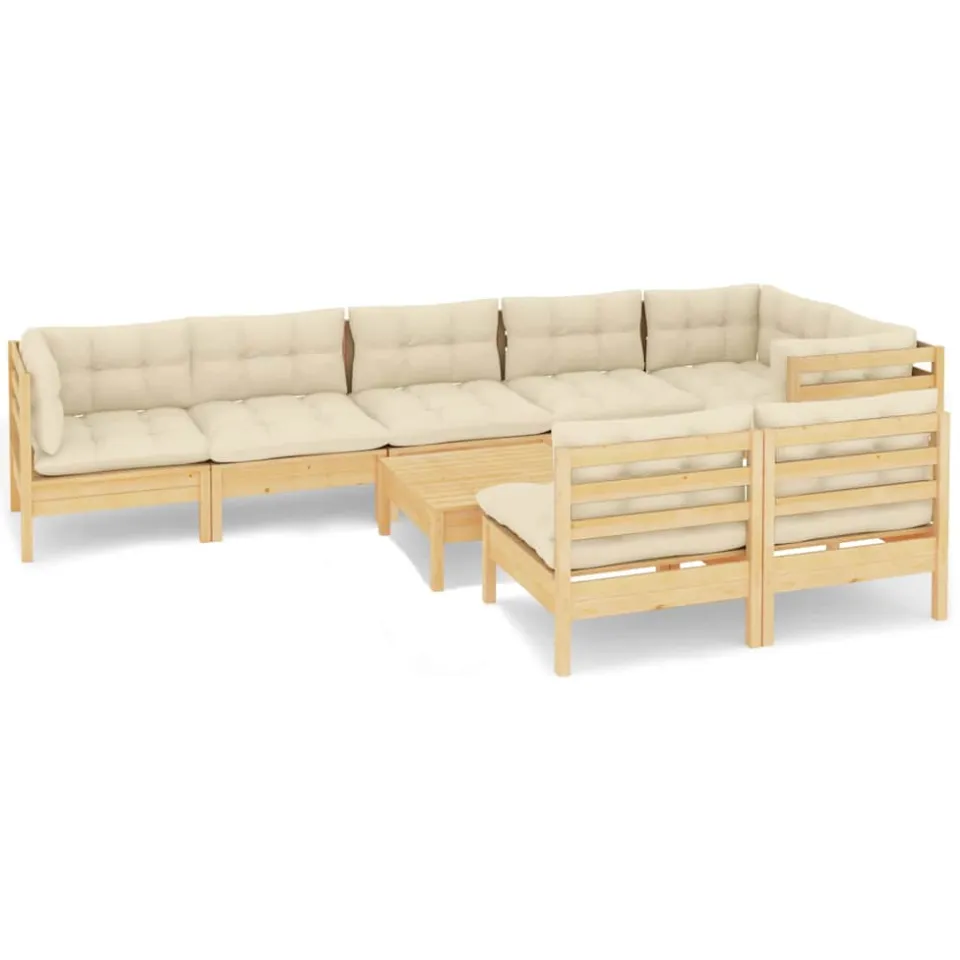 vidaXL 9-delige Loungeset met crèmekleurige kussens massief grenenhout, foto 3