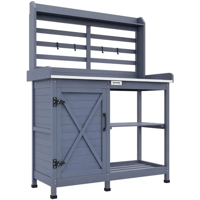 GranMaison Oppottafel – Hout – Buiten – Tuinkast – Werktafel – Opbergkast – Weerbestendig – Grijs