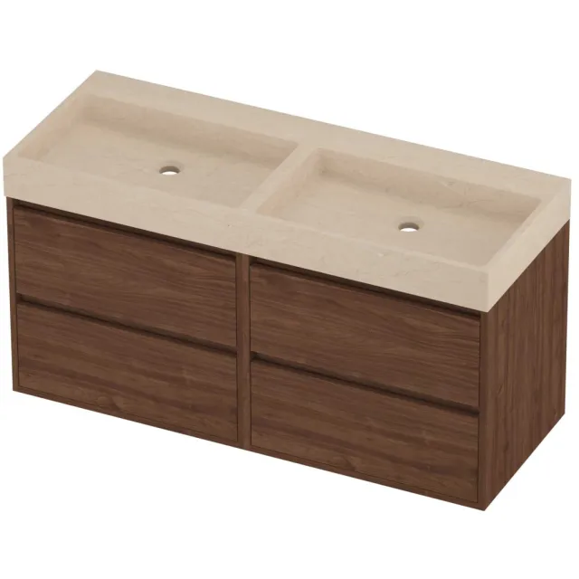 Proline Evoli Badmeubelset Hardsteen Loft 4 Laden 120x46x62 cm Sand Stone Indian Walnut Houtlook