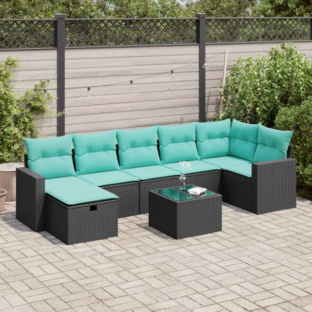 vidaXL 8-delige Loungeset met kussens poly rattan zwart, foto 2