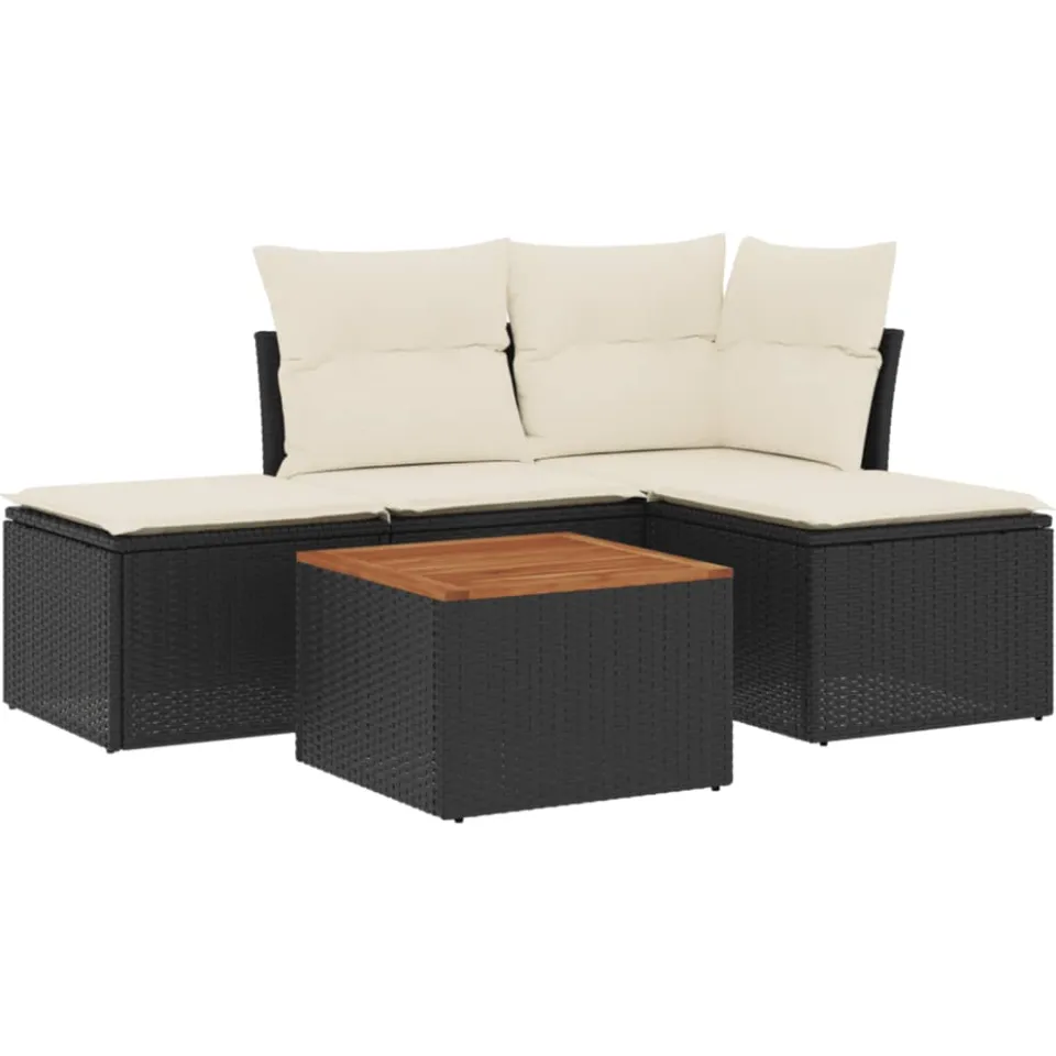 vidaXL 5-delige Loungeset met kussens poly rattan zwart