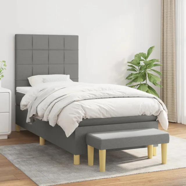 vidaXL Boxspring met matras stof donkergrijs 100x200 cm grijs