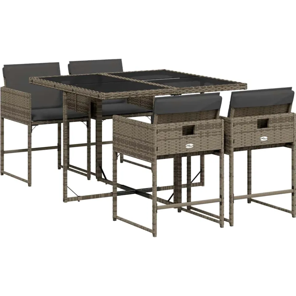 vidaXL 5-delige Tuinset met kussens poly rattan grijs, foto 3