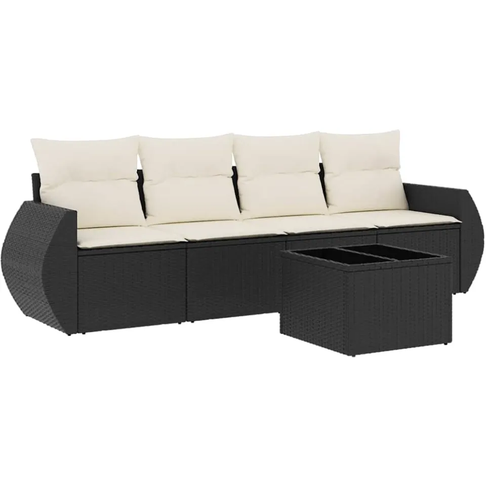 vidaXL 5-delige Loungeset met kussens poly rattan zwart