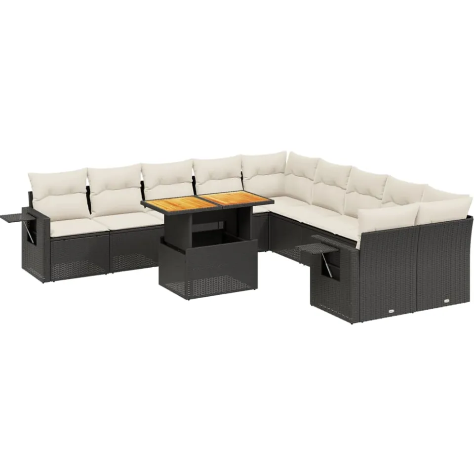 vidaXL 11-delige Loungeset met kussens poly rattan zwart