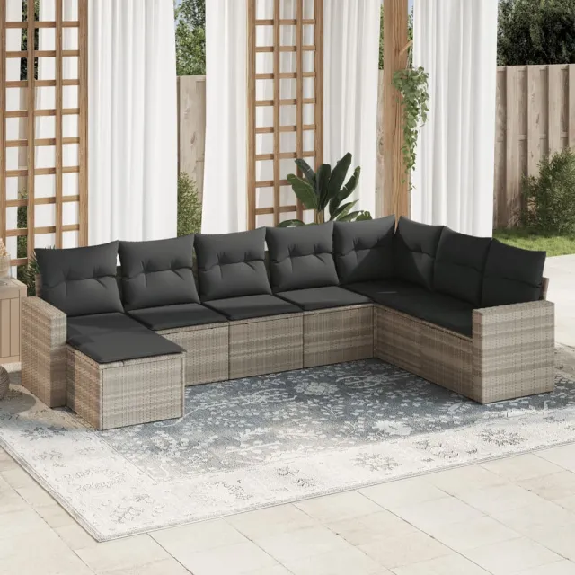 vidaXL 8-delige Loungeset met kussens poly rattan lichtgrijs grijs, foto 2