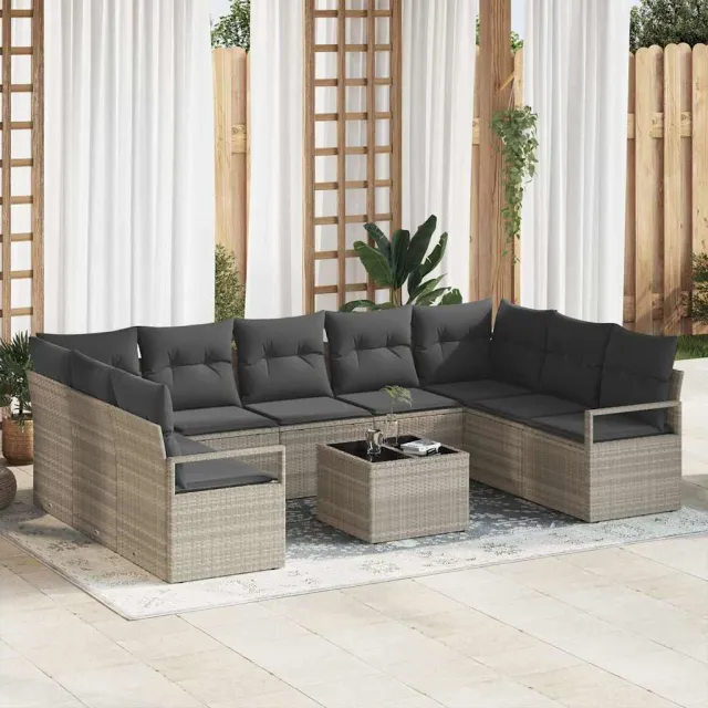 vidaXL Bankstel 10 st Lichtgrijs poly rattan, foto 2