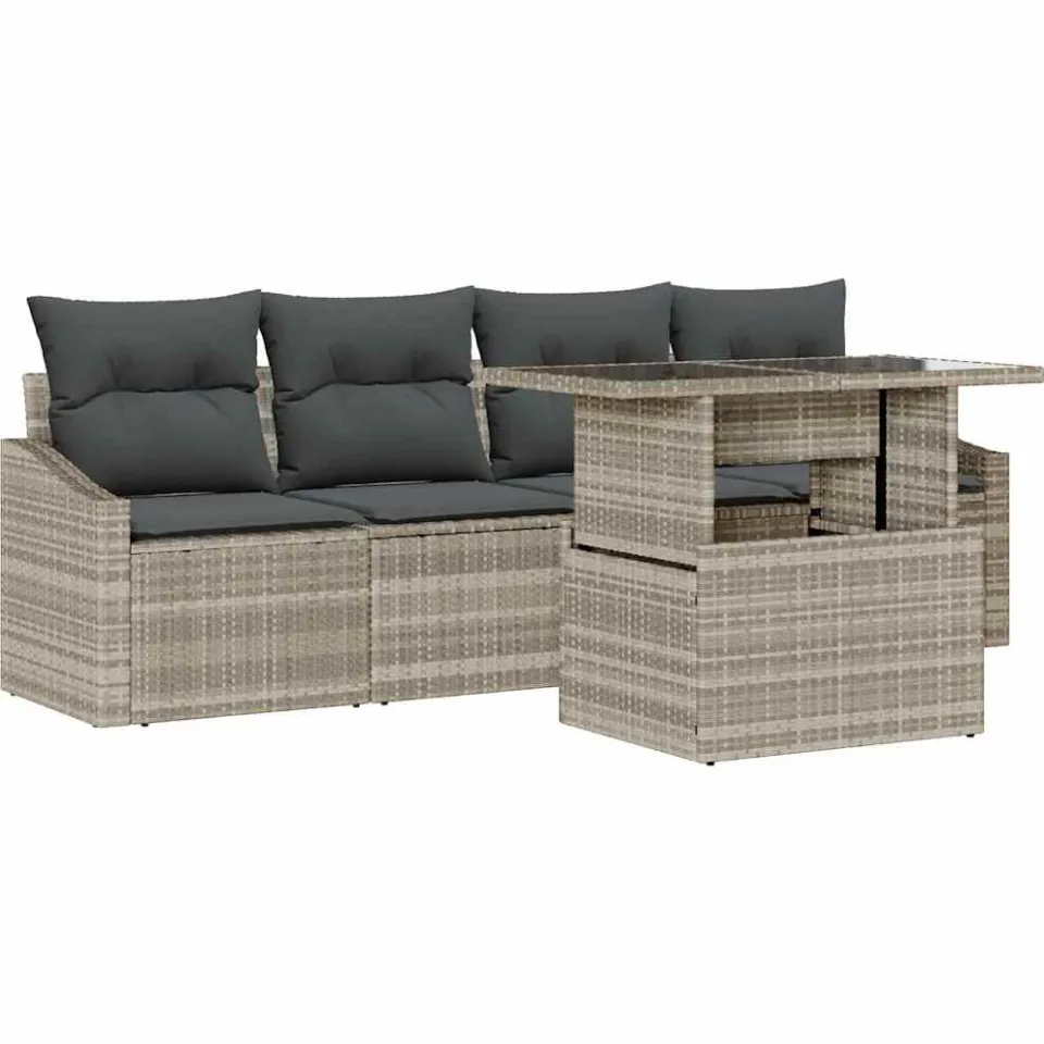 vidaXL Tuin Sofa Set 5 st Lichtgrijs poly rattan bruin, foto 4