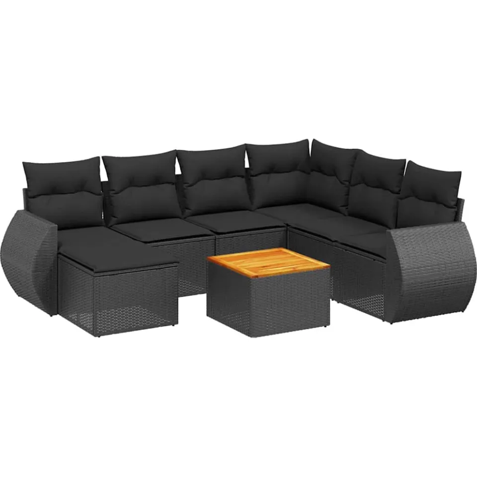 vidaXL 8-delige Loungeset met kussens poly rattan zwart, foto 3