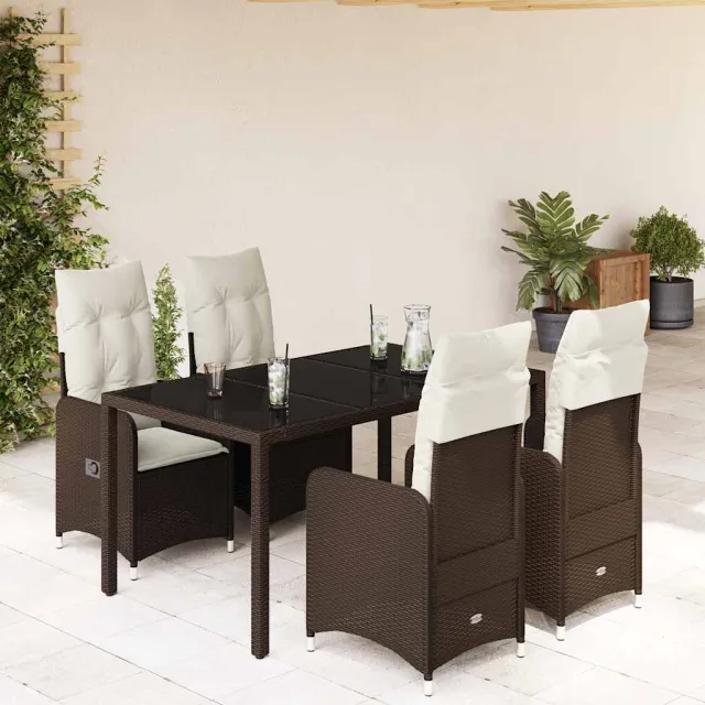 vidaXL 5-delige Bistroset met kussens poly rattan bruin, foto 2