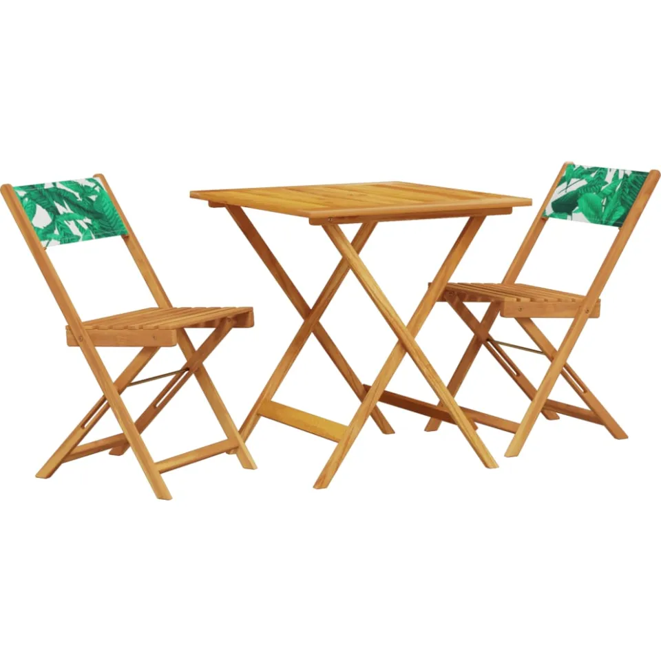 vidaXL 3-delige Bistroset bladpatroon stof en massief hout groen, foto 3