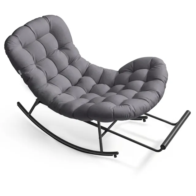 Vasagle Relaxfauteuil - Schommelstoel met Stalen Frame - Uittrekbare Voetsteun - Afneembaar Kussen - Tot 136 kg Belastbaar Grijs