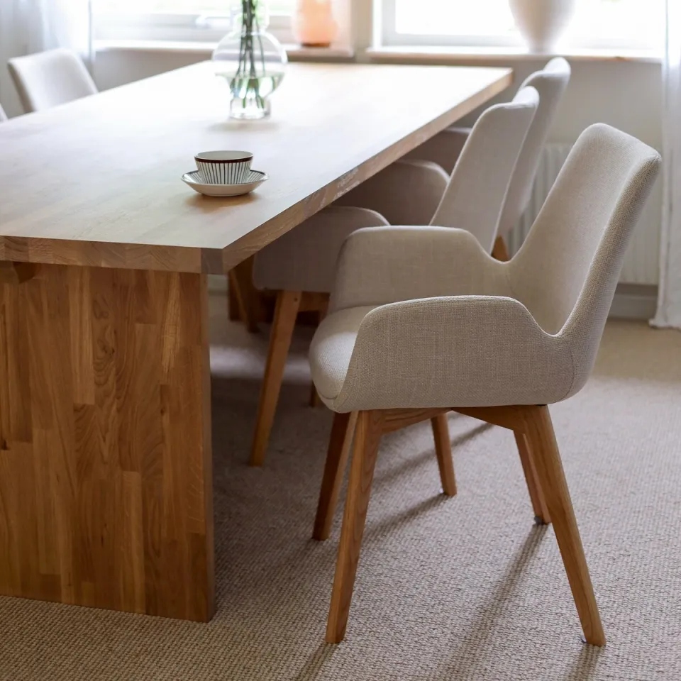 Rowico Home Drimsdale gestoffeerde eetkamerstoel beige - eikenhouten onderstel, foto 2