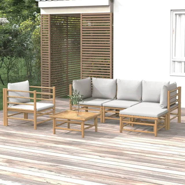 vidaXL 6-delige Loungeset met kussens bamboe lichtgrijs bruin