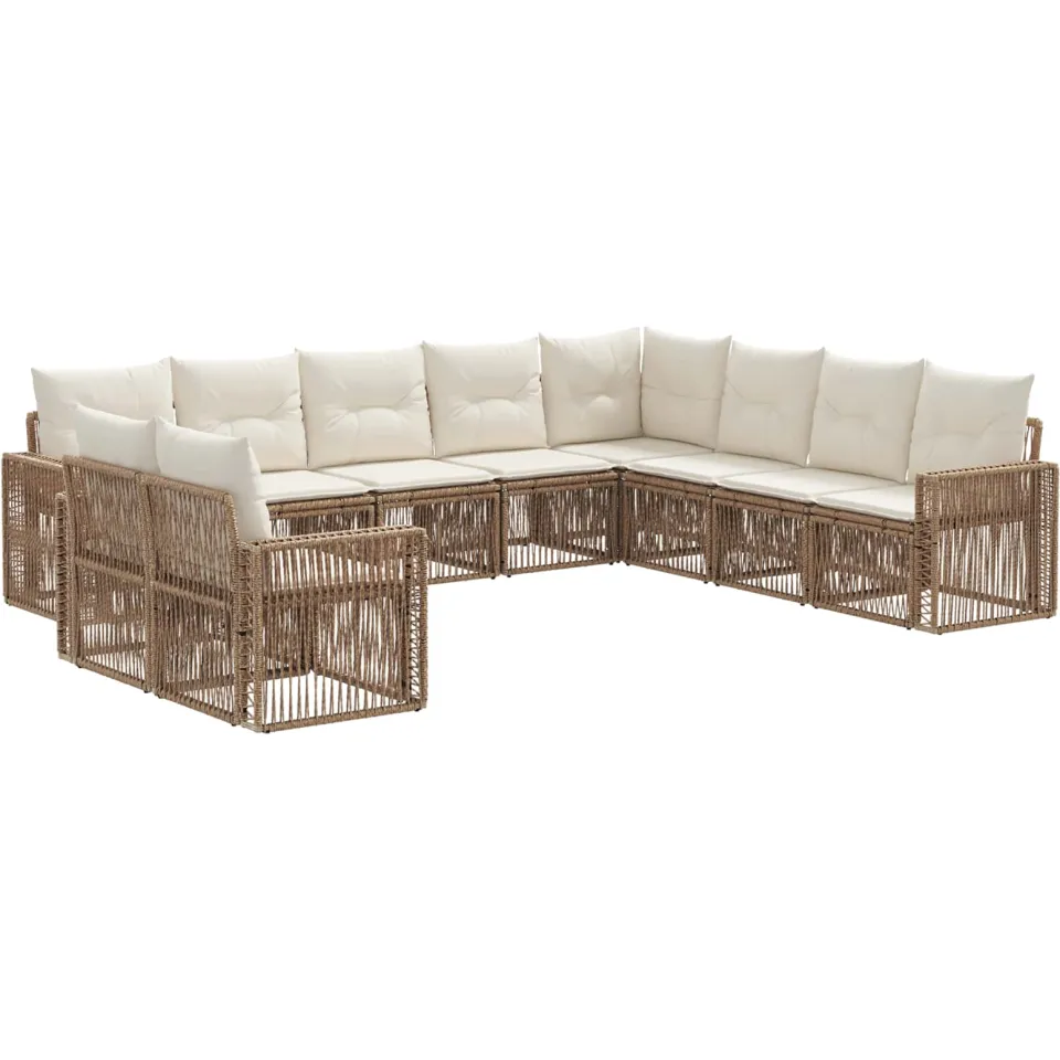 vidaXL Tuinbankenset 10 st 10-zits Beige en Crème Wit poly rattan, foto 3
